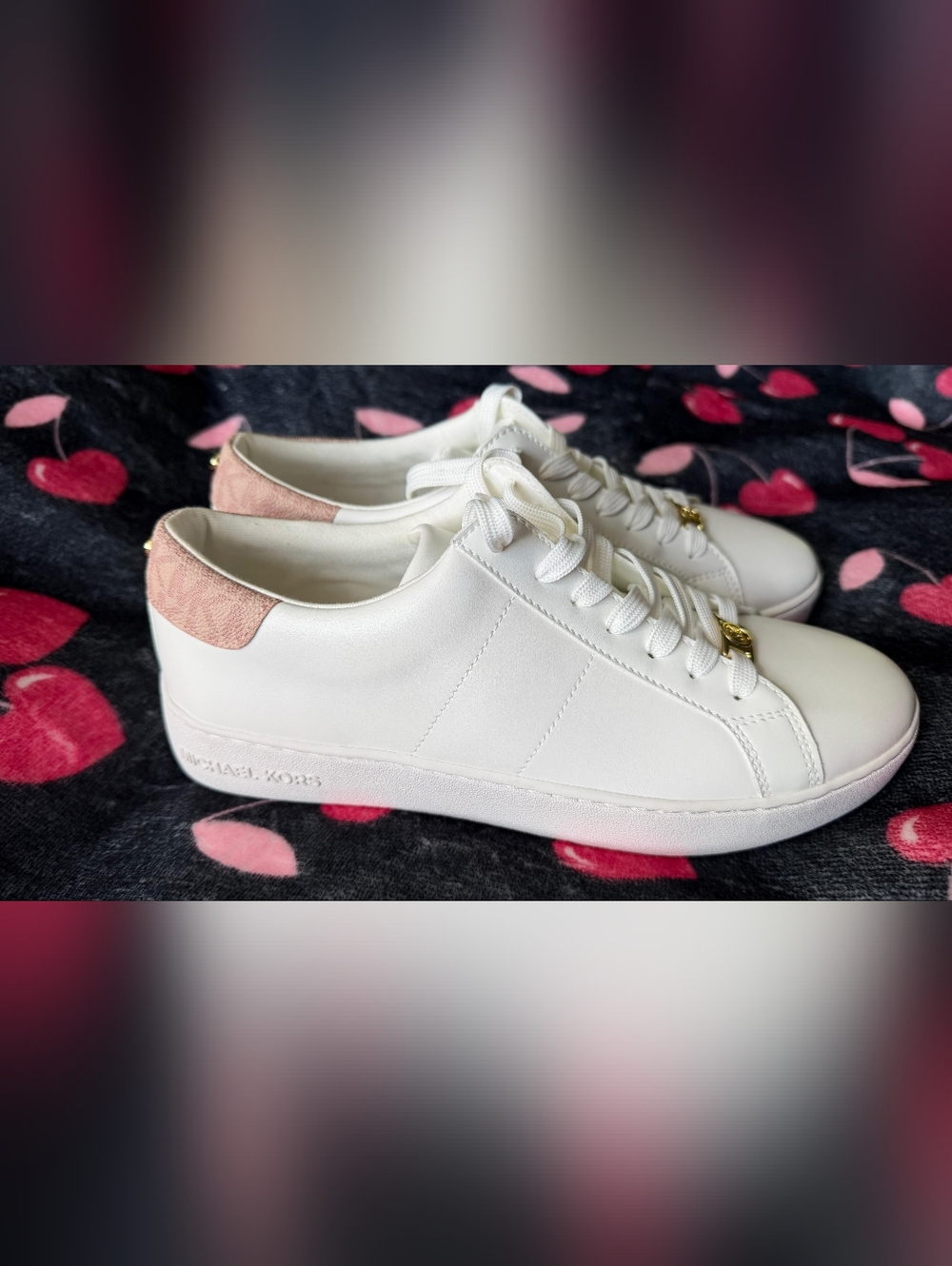NWT Michael Kors White Sneakers with Blush Heel Tab and Gold Logo  SIZE 8.5M
